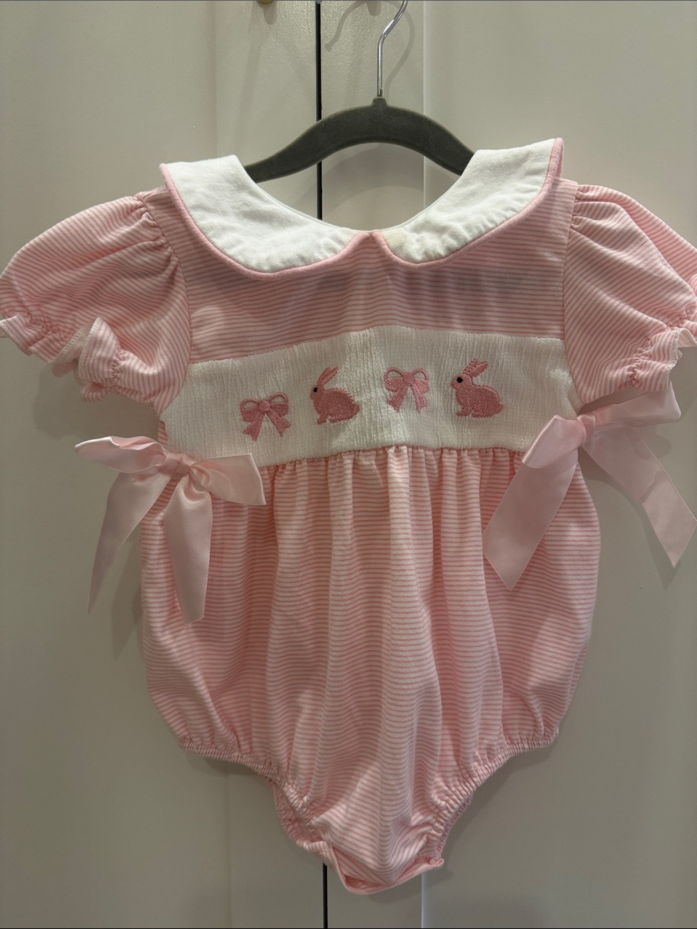 Pink Smocked Easter Bubble with Bunnies